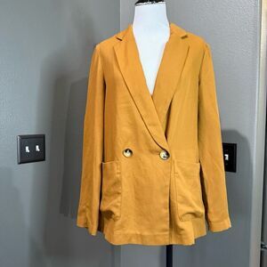Topshop Mustard Yellow Blazer with Relaxed Fit and Wide Lapels